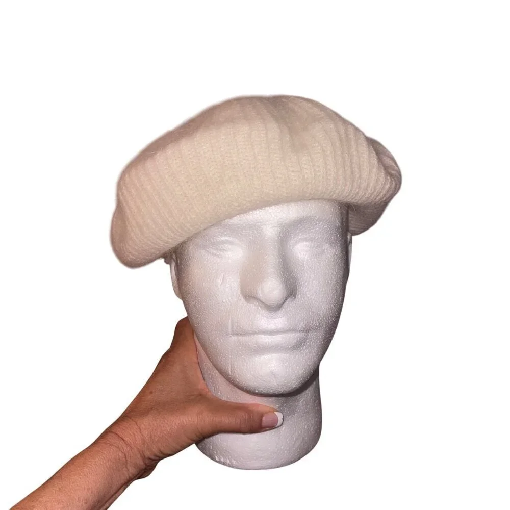 Aris Vintage Womens Hat Beret One Size Cream Angora Wool